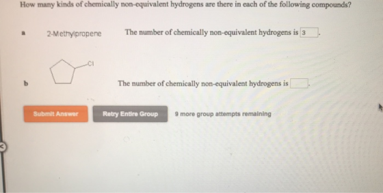 How many kinds of chemically non-equivalent hydrogens are there in each of the following compounds? The number of chemically