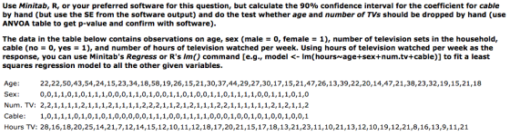 Use Minitab, R, or your preferred software for this question, but calculate the 90% confidence interval for the coefficient f