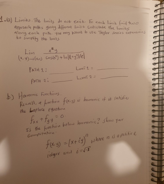 a) Limits.The imits do not exist. Fo each limit fmid two arproach paths giving differet lmits Celculate the lunits along each