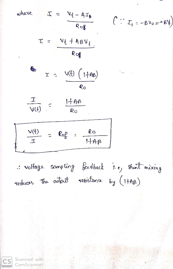 where I V- AT 1+AP Ro V(t) 1Ap volfaga somp ling edback xegistana byhe) educos the aipt CS Scanned with CamScanner