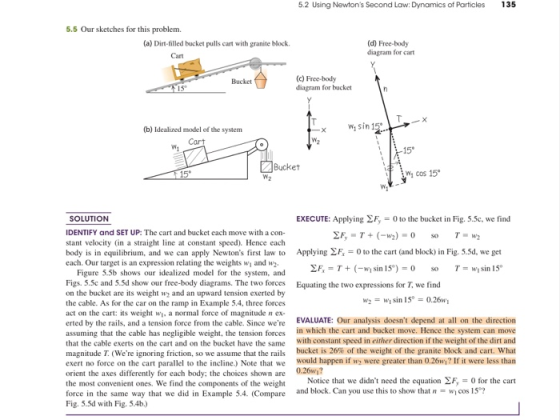 5.2 Using Newtons Second Law: Dynamics of Particles 135 5.5 Our sketches for this problem. (a) Dirt-filled bucket pulls cart