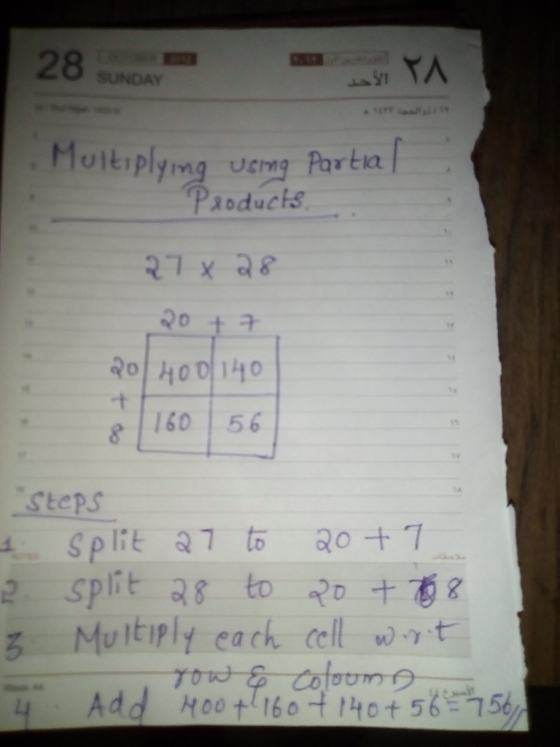 Produchs 0 0111001140 160 56 Steps Split 7 to T 2. split ag to RD 3 Multiply each cell wt