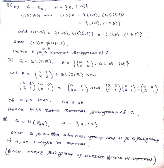 Thx 11 A Subgroup H Of A Group G Is Called Normal If For All R E G The Left Coset Rg Is Equal To The Right Coset Gr I Homeworklib
