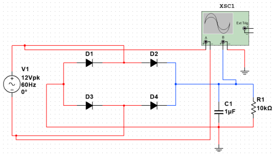 XSC1 Ext Trig D2 D1 V1 +12Vpk 60Hz 0° R1 D4 D3 C1