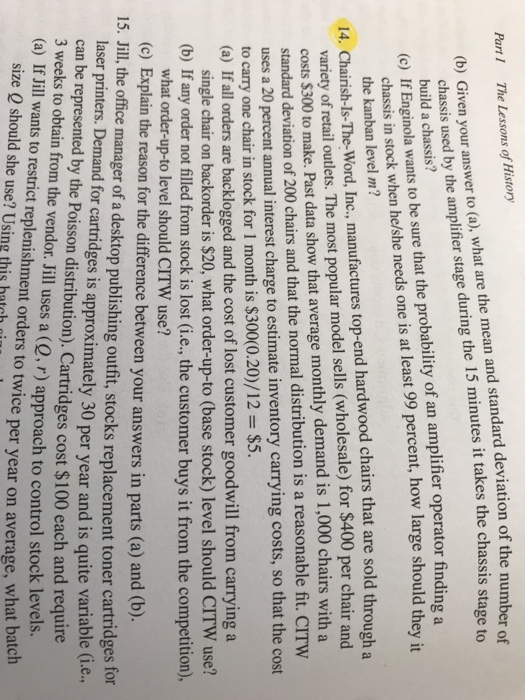 (b) Given your answer to (a), what are the mean and standard deviation of the number op chassis used by the amplifier stage d