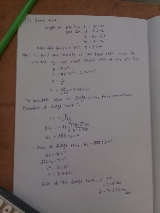 Given that lngth ob Ppe line , L 1500 m Pipe dia ,d m de, To bind the volou ty ob the blow γα te must be divided by the CYe s