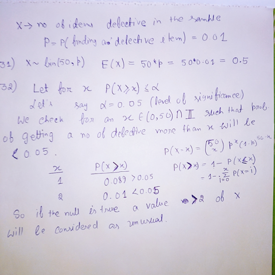 iden debeetive iin the amhle P-PC Inding an delech ve lem) 0.01 X~ bin (50, ) E(x)=50P 50 0-01 0.5 Let for x PCXx) 0. o5 (lev