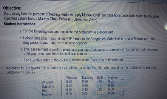Objective: This activity has the purpose of helping students apply Markov Chain for transitions probabilities and to calculat