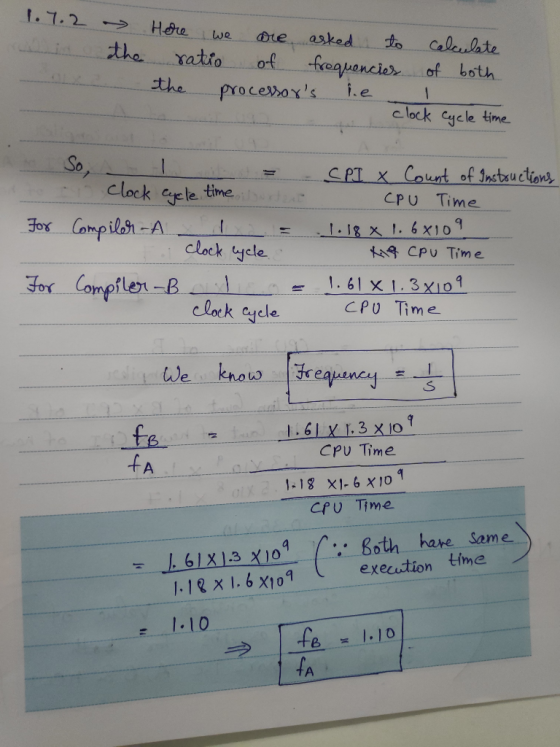 asked t Calenlate xatio of ncie of both c lock cyele time. So T x Count of gnsbu ct ons cpu Time Clock ccle time clock yele C