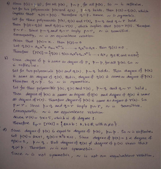 4) Since pCo) = P (o), foY all p (x) , t/아 , for all pc*) , so ~ reflexive . Let for tus polynomiale poo and , PA holds. Then
