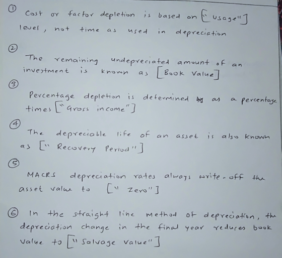 Cost ơY fa c for depletion s based on usajer leo ef, n、t time as useㅢ in depreciation The remaining undepreciated amount of