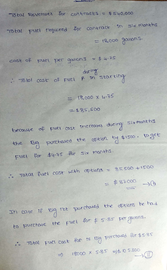 1O tal Revennues Tor contracts = $S40,000 To tal Fel rquired For contract six months (&,000 aions. cost oP Fuel per qalians $