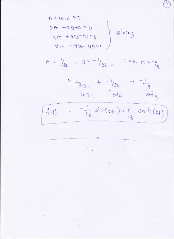 t3tC -D 26 一23+0-D solving yA B4e0 B-UD A C 0, D 32 t 32 SLT St2 S-2 sin h (2t sin(2t)tL (6