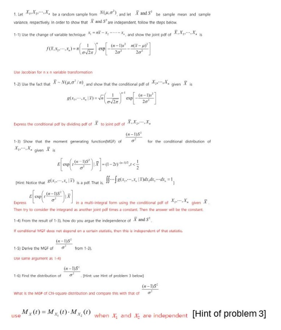 N(4,) x.xx be a random sample from variance, respectively. In order to show that and let X and S be sample mean and sample 1