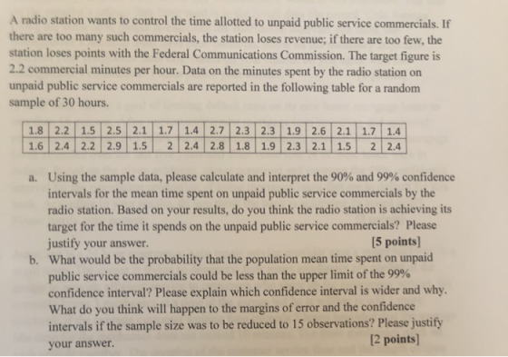 A radio station wants to control the time allotted to unpaid public service commercials. If there are too many such commercia