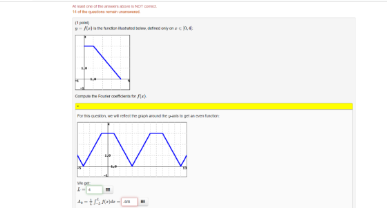 At least one answers above NOT correct. 14 of the questions remain unanswered. (1 point) y f() is the function illustrated be