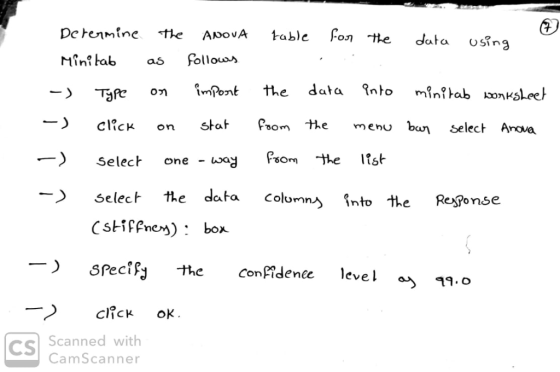 Dcteimtne the ANOvA able Fon the Jatao Mini tab follo cl?ck on Stat porn the menu ban select Arwa ) select one wa om -the Ifs