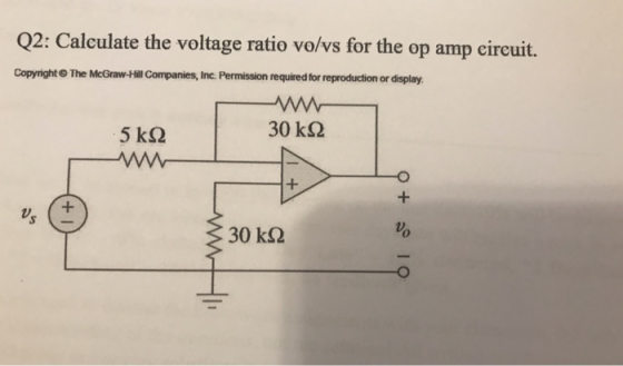 Q2: Calculate the voltage ratio vo/vs for the op amp circuit. Copyright The McGraw-Hill Companies, Inc. Permission required f