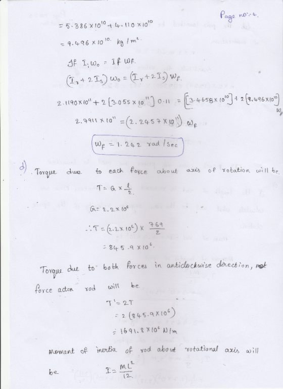 aga 9.496 x1010 0 of sotation will be each foyce about dlua OY 7 69 ニ845-q x10 diorect ion, mok Toqua due to both foy ces in