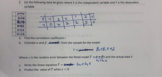 2. Let the following data be given where X is the independent variable and Y is the dependent variable Find the correlation c