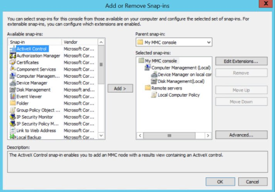 Add or Remove Snap-ins You can select snap-ins for this console from those available on your computer and configure the selec