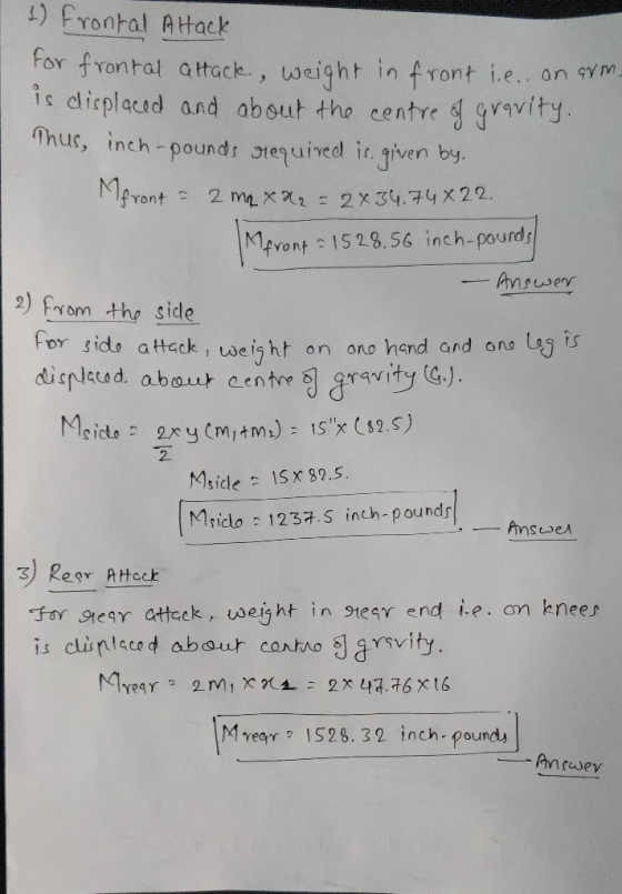 ) frontal AHack For frontal attace. , weight in front i.e.. on ý m s displd and absut tho centre d gvavify Thus, inch-pounds