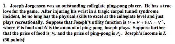 1. Joseph Jorgensen was an outstanding collegiate ping-pong player. He has a true love for the game. After injuring his wrist