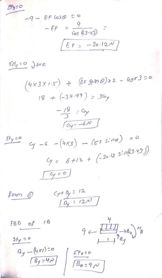 -9- EF Coso - FF Cos 63. 20.12N EF Etc-o Jve - yr320 (4x3X1-S) (-3599)= 3y +EF Sno)r 2 +81 9-h Fy0 Cy CEF Sina (5y4)- ( 20 12