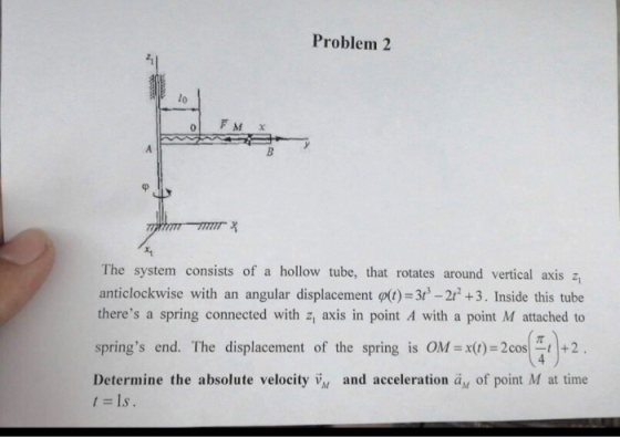 Problem 2 lo F M X B mata mll a hollow tube, that rotates around vertical axis z The system consists of anticlockwise with an