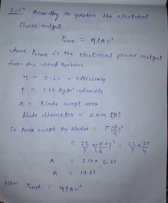 Soln Arccordlig to the eleetrica questen Pouoer outut Pelect where Pelect s the eleetrio pouer output trom thu oind furbme e