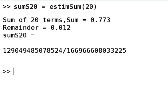 sumS20-estimSum (20) Sum of 20 terms,Sum0.773 Remainder - 0.012 sumS20- 129049485078524/166966608033225