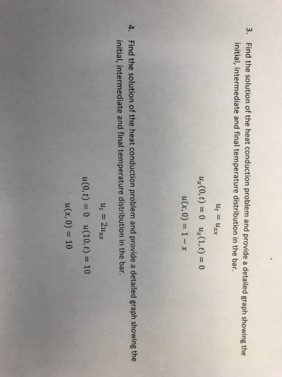 Find the solution of the heat conduction problem and provide a detailed graph showing the initial, intermediate and final tem