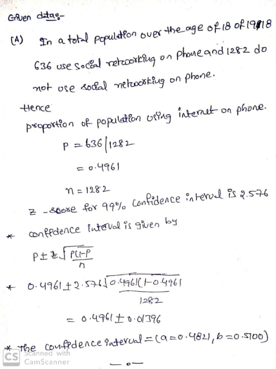 Hence pscportton of populaton ohg ienton phone 636 | 128 2 nefdence interval is Blven bl - 1282 cs canned with CamScanner