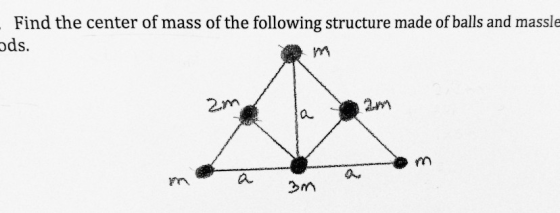 Find the center of mass of the following structure made of balls and massle ds. 2m am FY