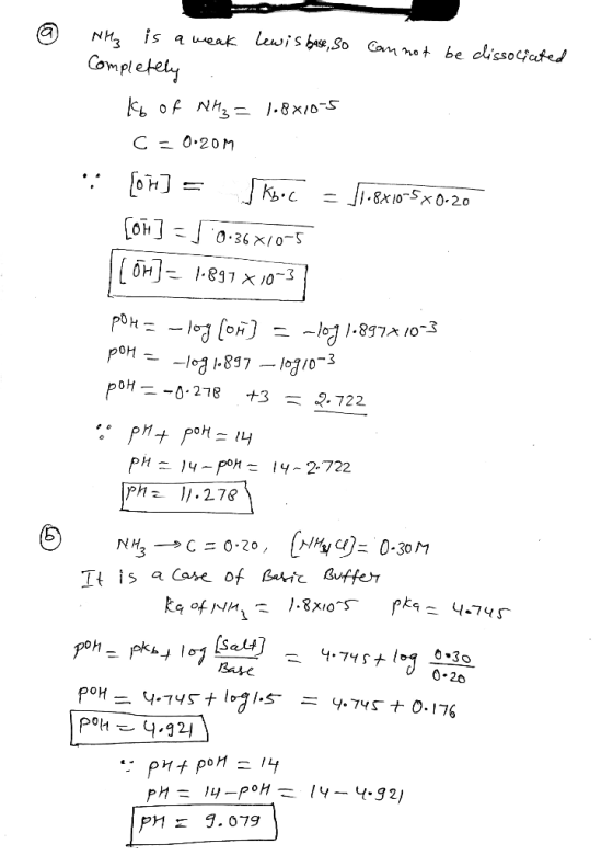 @ w., і ç base ,So İS NH3 Completet be dissociafd aueak Cam ha + pH-14-pon- 14-2.722 Ph 1.278 It is a case of grt ater 0-20