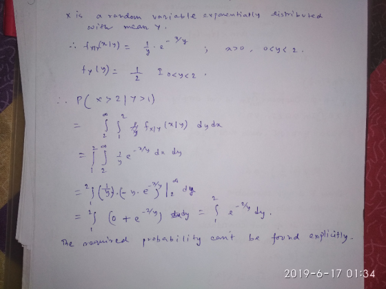 sismibute d Vaniable expanemhafly a randomm ewith mean Y Yy oくりく 2, (a1A yly) Io<yく2 2 (0<l2422 S 5% Fa* x) dydn I 2 り.e 2- e