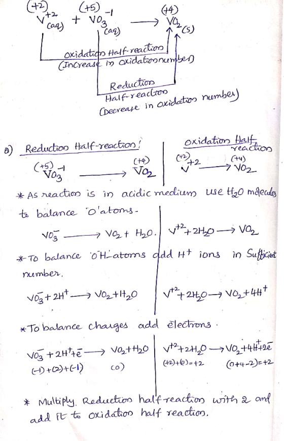 44) Caa) Ca4 Cs) Reduction Half-yeado CDeereaye n oxidatoonumbe Reductio o Half-reactor ο) Oxidation lat 5) Vo 1-2 tbalance o