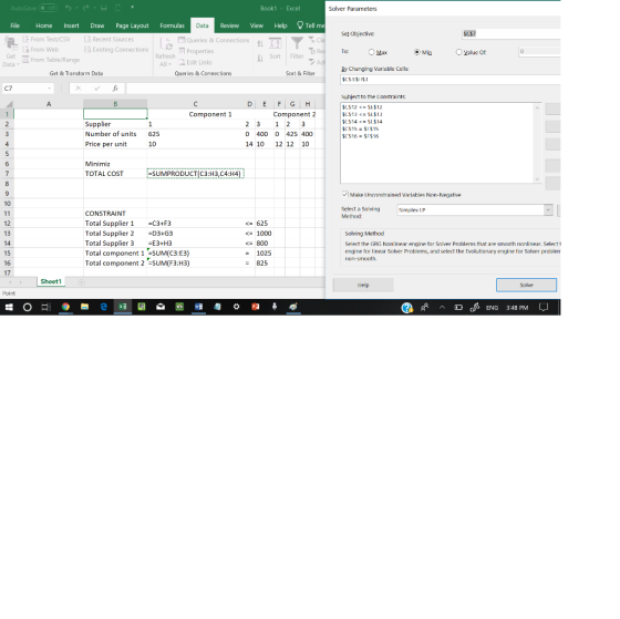 Book1 - Excel Solver Parameters Review View Help Tell me File Home Insert Draw Page Layout Formulas Data Set Objective: E Fro