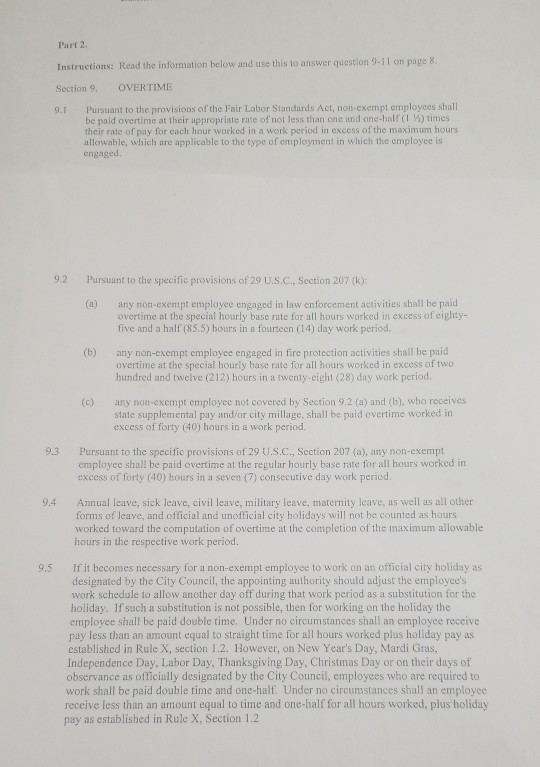 Part 2, Instructions: Read the information below and use this to answer question 9-11 on page 8 Section 9. OVERTIME Pursuant