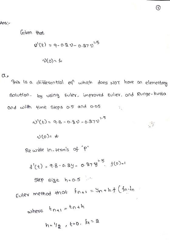 Ans: GLiven that .5 his is a differenttal e which elementay does NOT have an Solution. bu using Euley, improved Euler, and Ru
