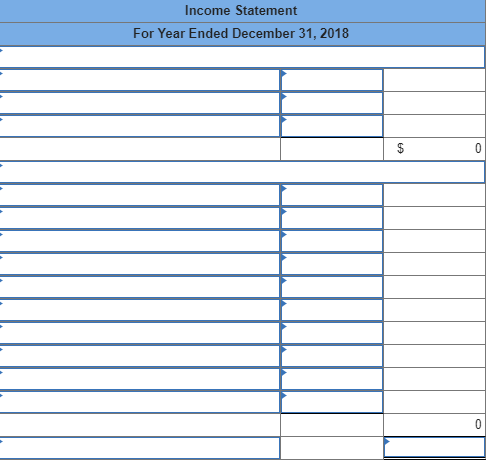 Income Statement For Year Ended December 31, 2018