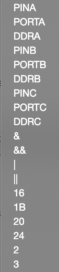PINA PORTA DDRA PINB PORTB DDRB PINC PORTC DDRC 16 1B 20 24 2 3