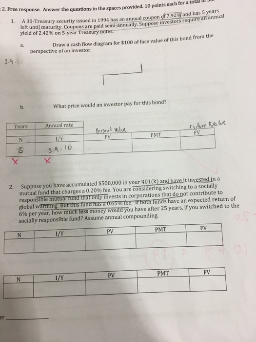 UJ 2. Free response. Answer the questions in the spaces provided. 1 points each for a tot A 30-Treasury security issued in 19