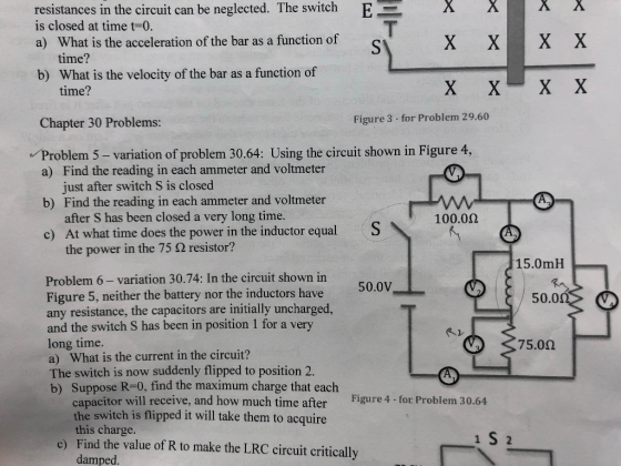 X resistances in the circuit can be neglected. The switch is closed at time t-0 X X 1 X E- What is the acceleration of the ba