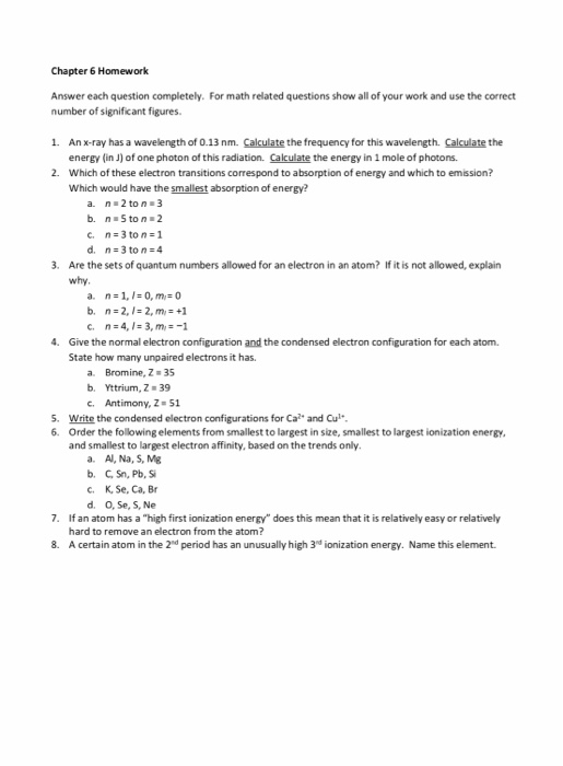 Chapter 6 Homework For math related questions show all of your work and use the correct Answer each question completely. numb
