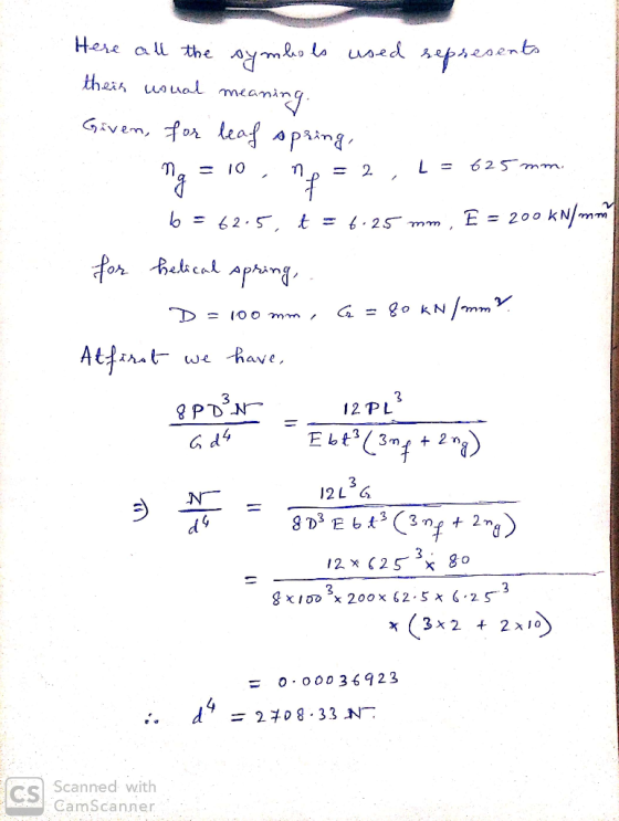 &o lo ued fpseoents Hese all the thei uua mmng leaf Apring GiVem, or 2. E = 200 t = 6- 25 mm for hetcatApamg go kN/mm Attenat