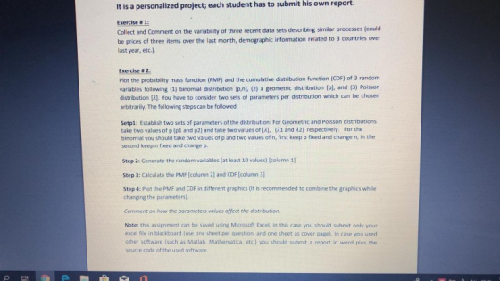 his own report It is a personalized project; each student has to submit Exercise # 1 Collect and Comment on the variability o