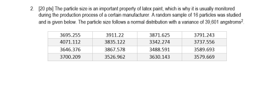 2. 20 pts] The particle size is an important property of latex paint, which is why it is usually monitored during the product