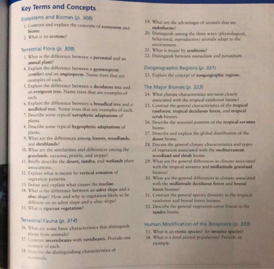 Key Terms and Concepts Ecosystems and Biomes (o 308) rast and explain the concepts of ecosystem and 19. What are the advantag