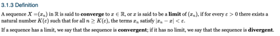 3.1.3 Definition A sequence X = (z.) in R is said to converge to z E R, or z is said to be a limit of (Zn), if for every ε >